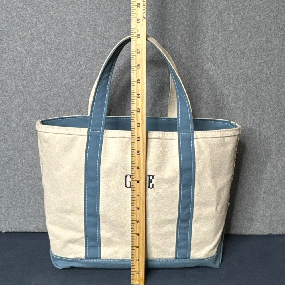 L.L. Bean Boat And Tote Bag Medium Blue Canvas USA Monogram Preppy Coastal - Picture 8 of 15